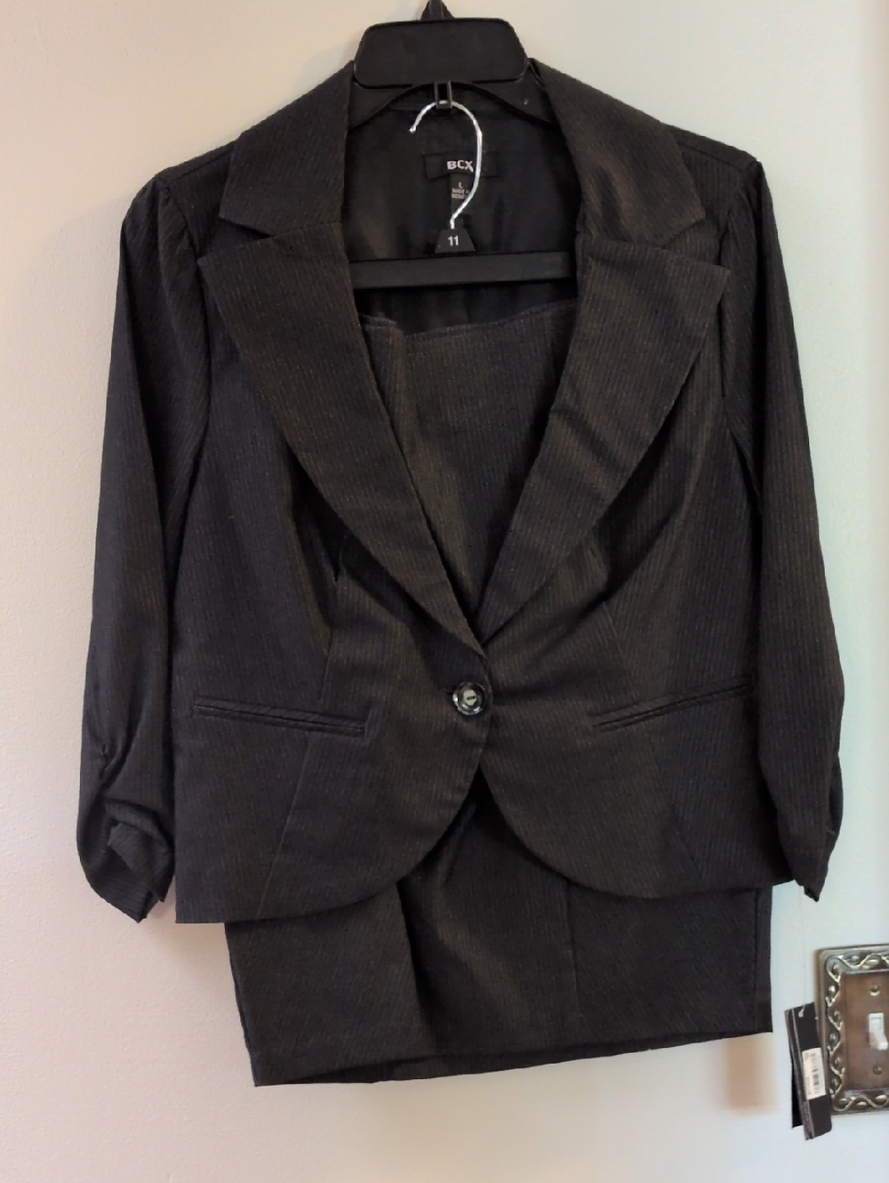 NWT Suit BCX Women's Black Pinstripe Two-Piece Blazer & Skirt Set